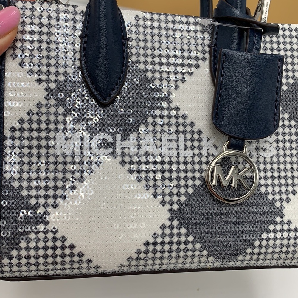 Michael Kors Mirella Extra-Small Logo Crossbody XBODY Shopper Bag Navy NWT - Picture 7 of 15